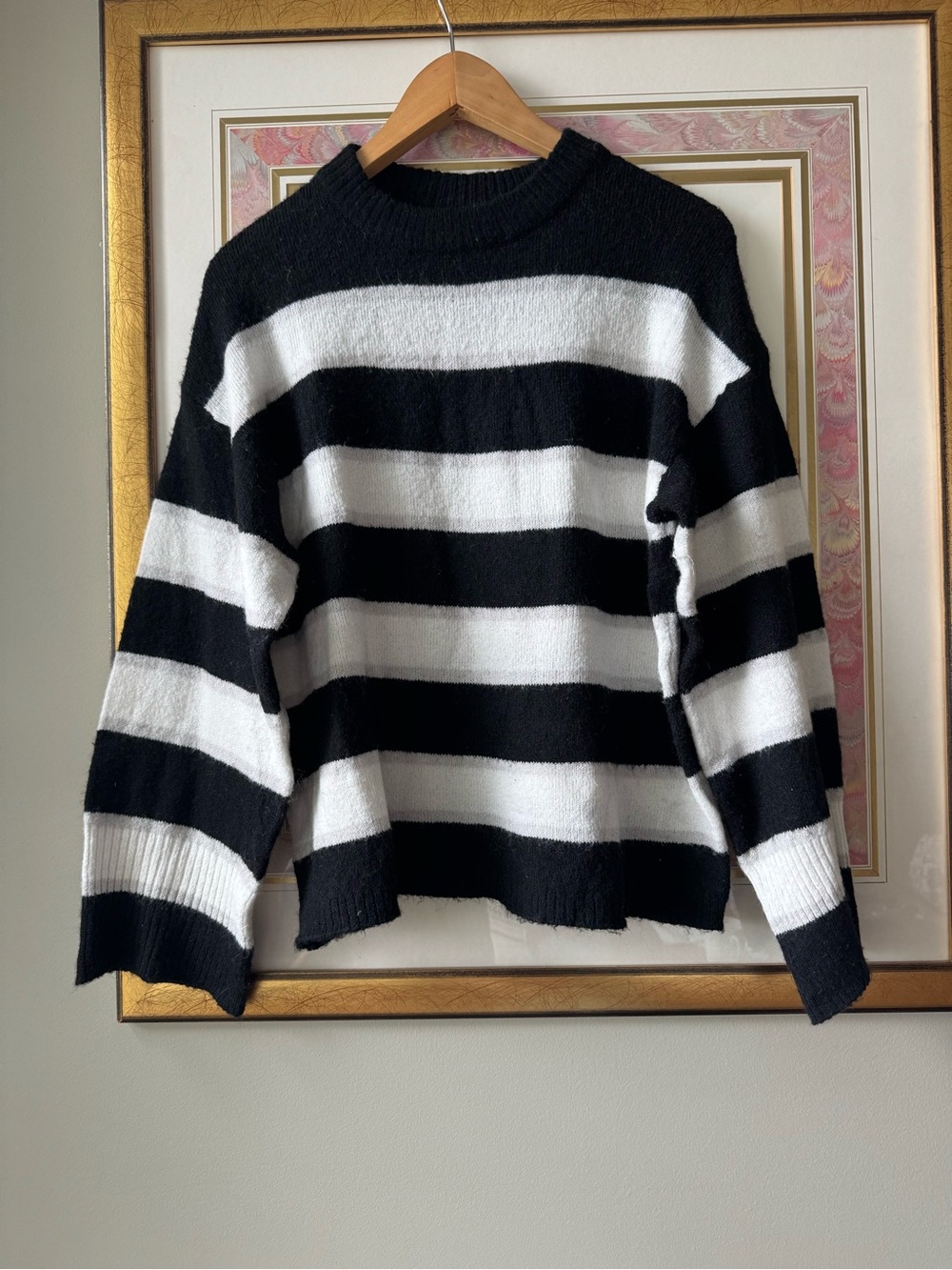 H&M Black and White Striped Crewneck Sweater